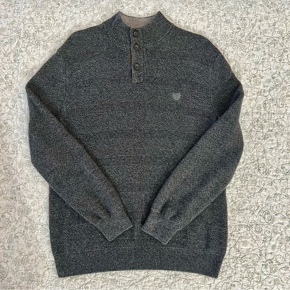 Chaps Charcoal Gray Mockneck Button Pullover Sweater Cotton Luxury GQ